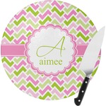 Pink & Green Geometric Round Glass Cutting Board - Small (Personalized)