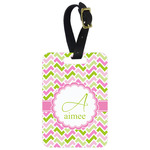 Pink & Green Geometric Metal Luggage Tag w/ Name and Initial