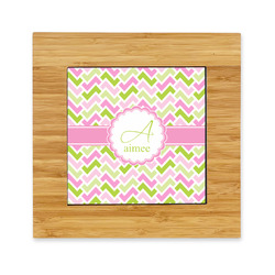 Pink & Green Geometric Bamboo Trivet with Ceramic Tile Insert (Personalized)