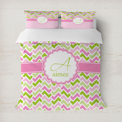Pink & Green Geometric Duvet Cover Set - Full / Queen (Personalized)