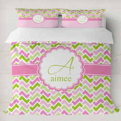 Pink & Green Geometric Duvet Cover Set - King (Personalized)