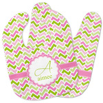 Pink & Green Geometric Baby Bib w/ Name and Initial