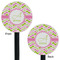 Pink & Green Geometric Black Plastic 5.5" Stir Stick - Double Sided - Round - Front & Back