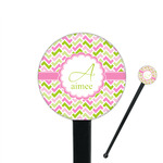 Pink & Green Geometric 7" Round Plastic Stir Sticks - Black - Double Sided (Personalized)