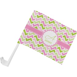 Pink & Green Geometric Car Flag - Small w/ Name and Initial