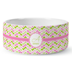 Pink & Green Geometric Ceramic Dog Bowl - Large (Personalized)
