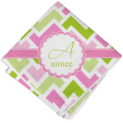 Pink & Green Geometric Cloth Cocktail Napkin - Single w/ Name and Initial