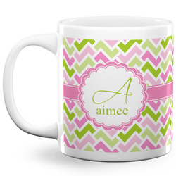 Pink & Green Geometric 20 Oz Coffee Mug - White (Personalized)
