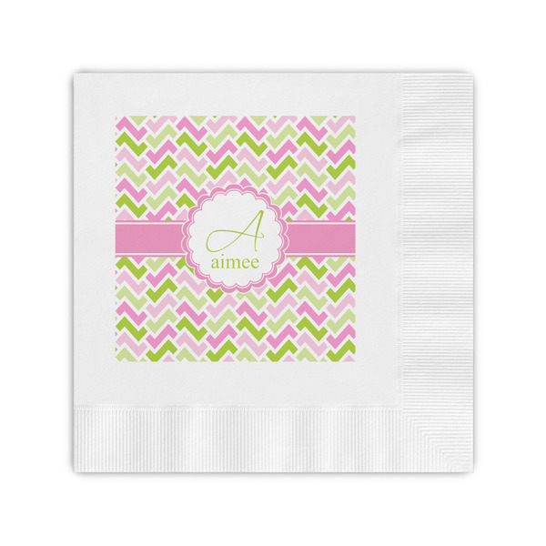 Custom Pink & Green Geometric Coined Cocktail Napkins (Personalized)