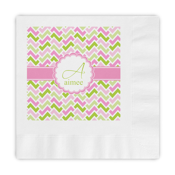 Custom Pink & Green Geometric Embossed Decorative Napkins (Personalized)