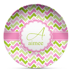 Pink & Green Geometric Microwave Safe Plastic Plate - Composite Polymer (Personalized)