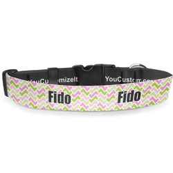 Pink & Green Geometric Deluxe Dog Collar - Large (13" to 21") (Personalized)