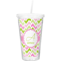 Pink & Green Geometric Double Wall Tumbler with Straw (Personalized)