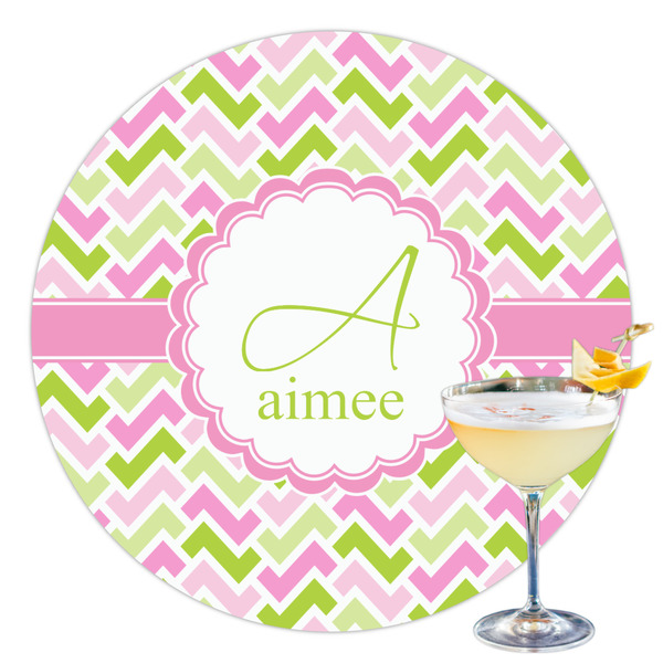 Custom Pink & Green Geometric Printed Drink Topper - 3.5" (Personalized)