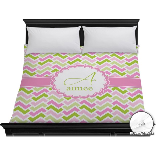 Custom Pink & Green Geometric Duvet Cover - King (Personalized)