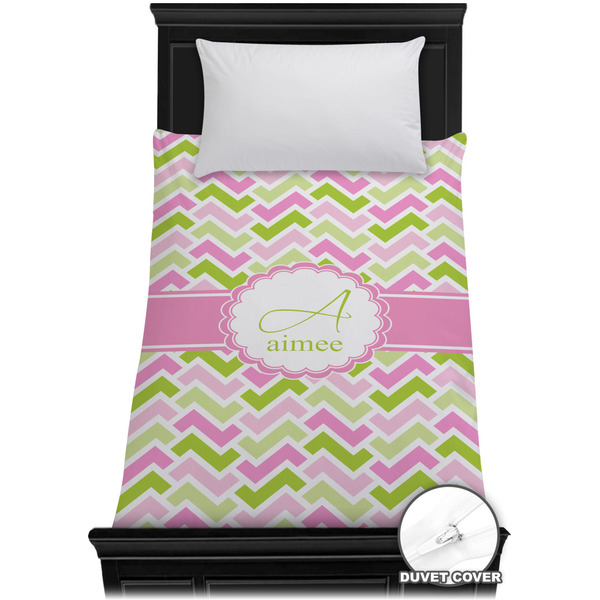 Custom Pink & Green Geometric Duvet Cover - Twin XL (Personalized)