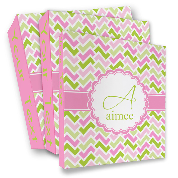 Custom Pink & Green Geometric 3 Ring Binder - Full Wrap (Personalized)