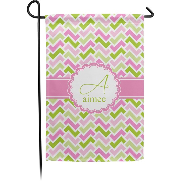 Custom Pink & Green Geometric Small Garden Flag - Double Sided w/ Name and Initial