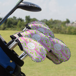 Pink & Green Geometric Golf Club Iron Cover - Set of 9 (Personalized)