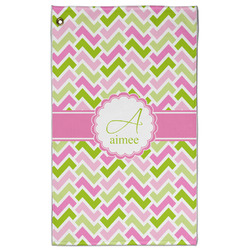 Pink & Green Geometric Golf Towel - Poly-Cotton Blend - Large w/ Name and Initial