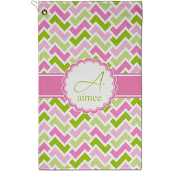 Pink & Green Geometric Golf Towel - Poly-Cotton Blend - Small w/ Name and Initial
