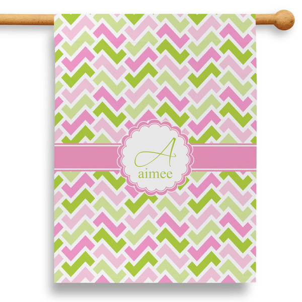 Custom Pink & Green Geometric 28" House Flag (Personalized)