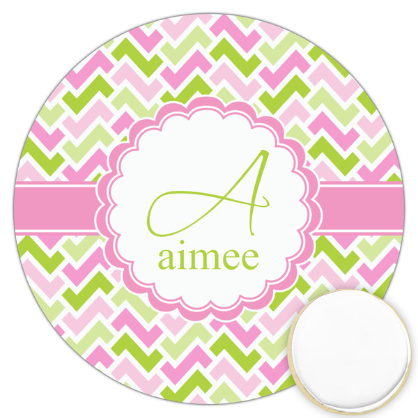 Custom Pink & Green Geometric Printed Cookie Topper - 3.25" (Personalized)