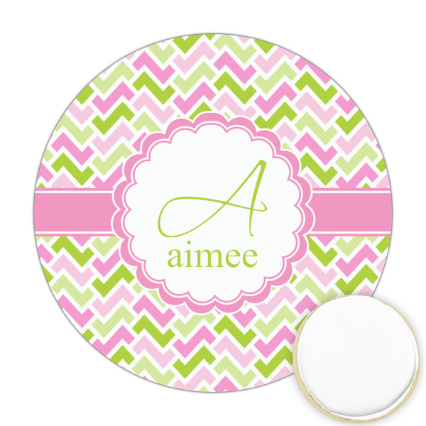 Custom Pink & Green Geometric Printed Cookie Topper - 2.5" (Personalized)
