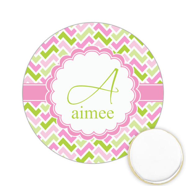 Custom Pink & Green Geometric Printed Cookie Topper - 2.15" (Personalized)