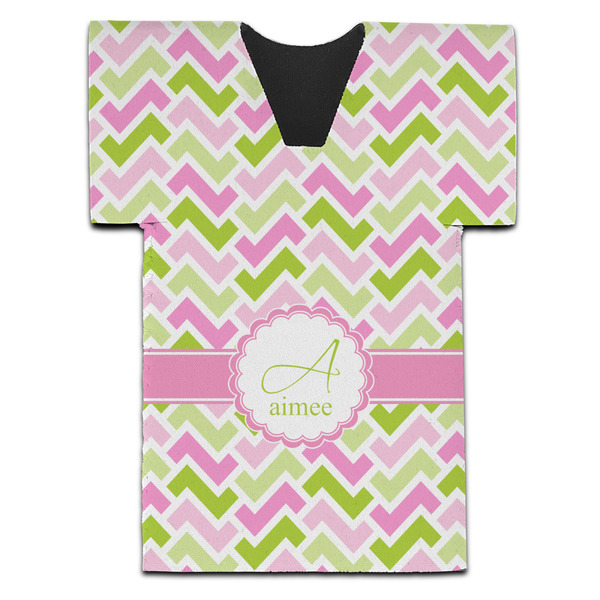 Custom Pink & Green Geometric Jersey Bottle Cooler (Personalized)