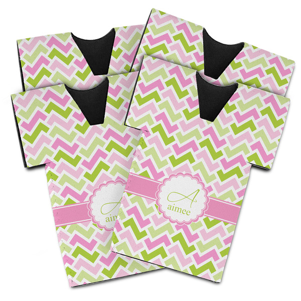 Custom Pink & Green Geometric Jersey Bottle Cooler - Set of 4 (Personalized)