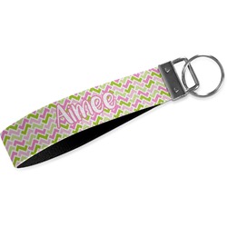 Pink & Green Geometric Webbing Keychain Fob - Large (Personalized)
