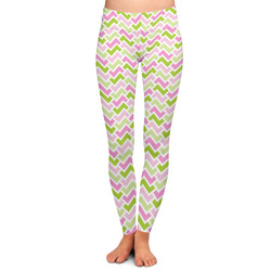 Pink & Green Geometric Ladies Leggings - Large