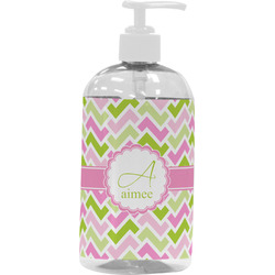 Pink & Green Geometric Plastic Soap / Lotion Dispenser (16 oz - Large - White) (Personalized)