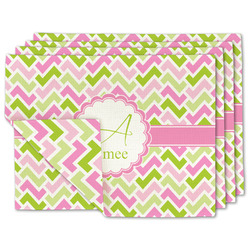 Pink & Green Geometric Linen Placemat w/ Name and Initial