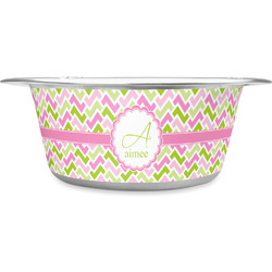 Pink & Green Geometric Stainless Steel Dog Bowl - Medium (Personalized)