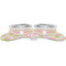 Pink & Green Geometric Metal Pet Bowls - On Dog Bone Shaped Mat