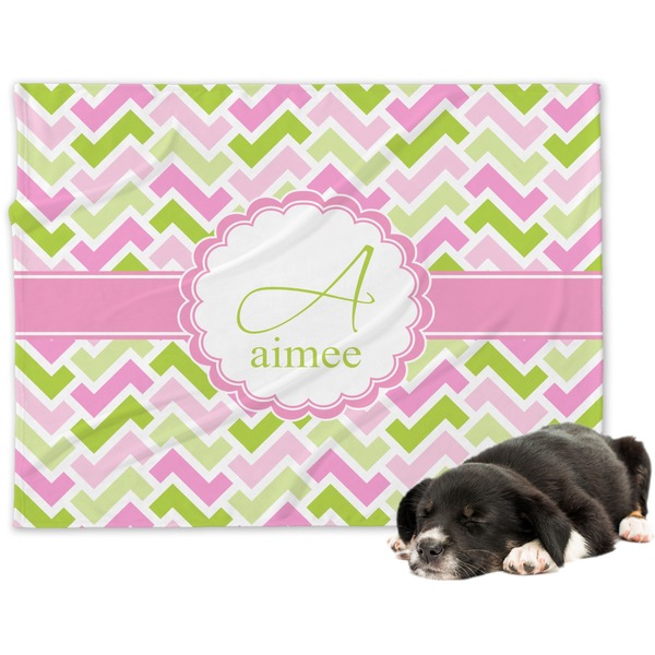 Custom Pink & Green Geometric Dog Blanket - Large (Personalized)