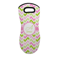 Pink & Green Geometric Neoprene Oven Mitt w/ Name and Initial