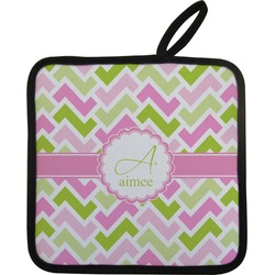 Pink & Green Geometric Pot Holder w/ Name and Initial