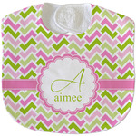 Pink & Green Geometric Velour Baby Bib w/ Name and Initial