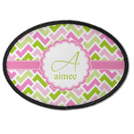 Pink & Green Geometric Iron On Oval Patch w/ Name and Initial