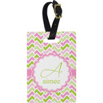 Pink & Green Geometric Plastic Luggage Tag - Rectangular w/ Name and Initial