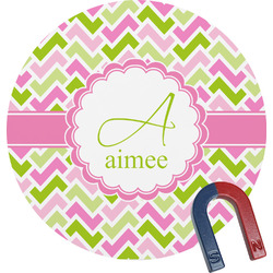 Pink & Green Geometric Round Fridge Magnet (Personalized)