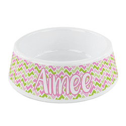 Pink & Green Geometric Plastic Dog Bowl - Small (Personalized)