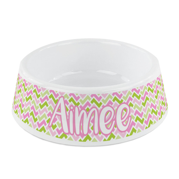 Custom Pink & Green Geometric Plastic Dog Bowl - Small (Personalized)