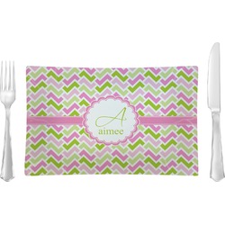 Pink & Green Geometric Glass Rectangular Lunch / Dinner Plate (Personalized)