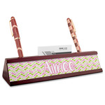 Pink & Green Geometric Red Mahogany Nameplate with Business Card Holder (Personalized)