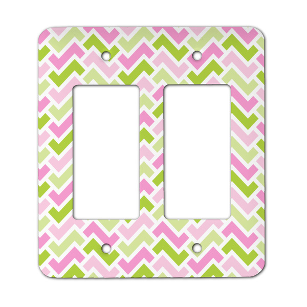 Custom Pink & Green Geometric Rocker Style Light Switch Cover - Two Switch