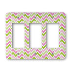 Pink & Green Geometric Rocker Style Light Switch Cover - Three Switch